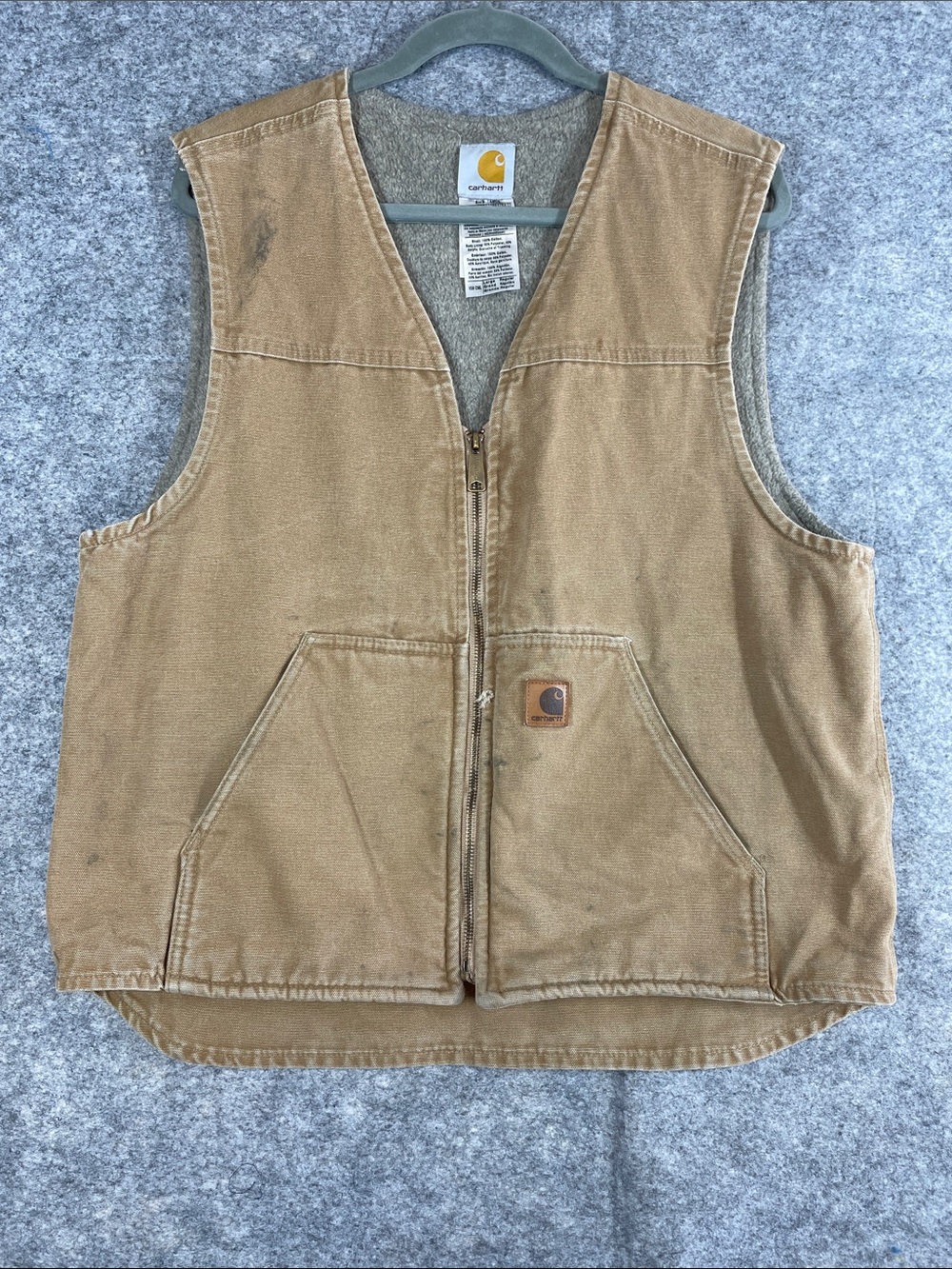 Vintage 07 Carhartt Brown Zip Front Work Vest Large Workwear Utility Western